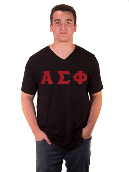 Alpha Sigma Phi V-Neck T-Shirt with Sewn-On Letters