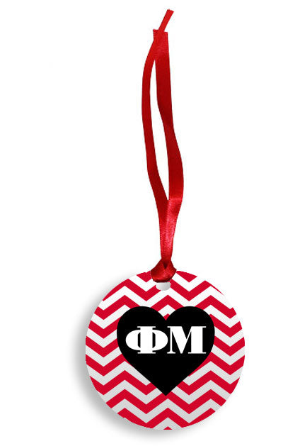 Phi Mu Red Chevron Heart Sunburst Ornament