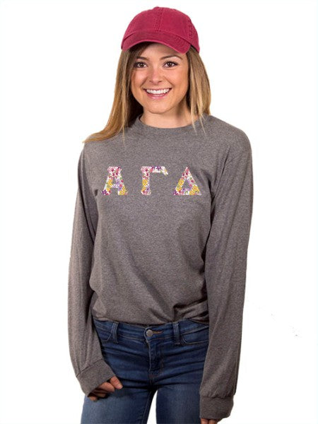 Alpha Gamma Delta Long Sleeve T-shirt with Sewn-On Letters