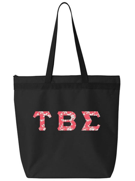 Tau Beta Sigma Large Zippered Tote Bag with Sewn-On Letters