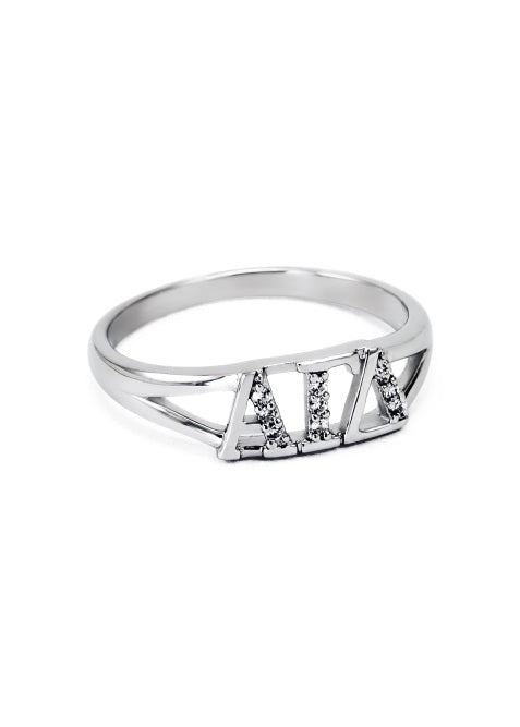 Alpha Gamma Delta Sterling Silver Ring with Lab Created Clear Diamond