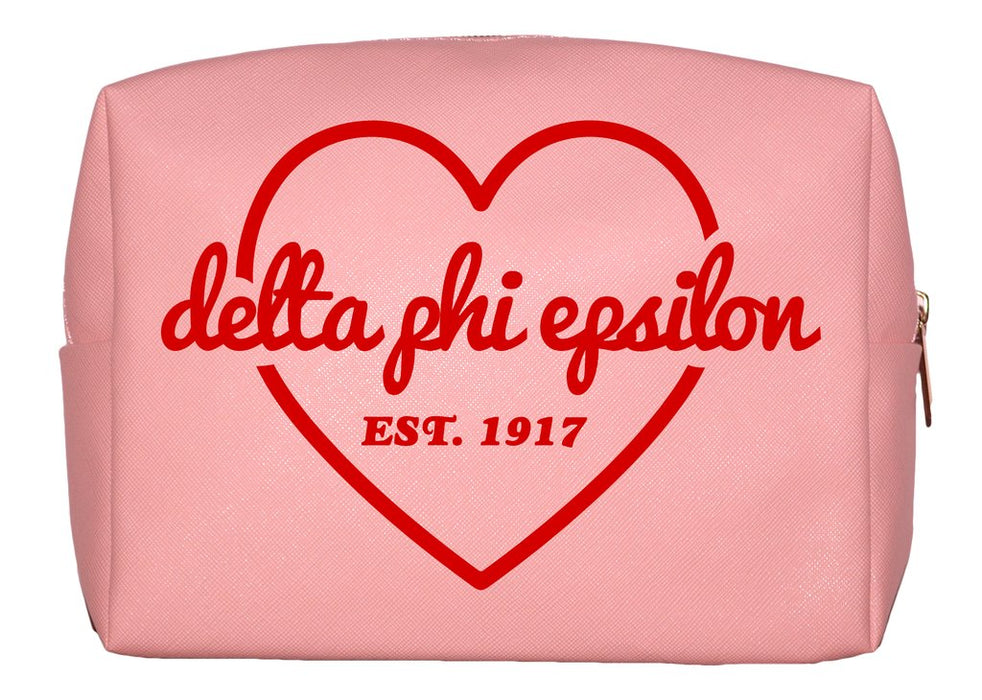 Delta Phi Epsilon Pink w/Red Heart Makeup Bag