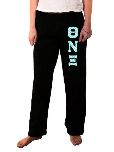 Theta Nu Xi Open Bottom Sweatpants with Sewn-On Letters