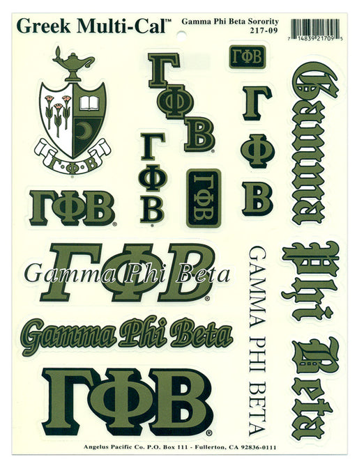 Gamma Phi Beta Multi Greek Decal Sticker Sheet