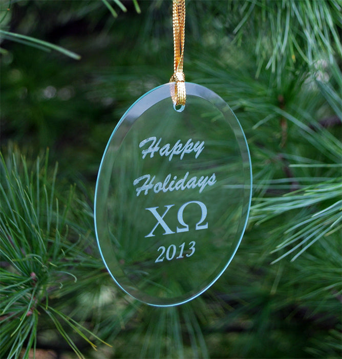 Chi Omega Engraved Glass Ornament