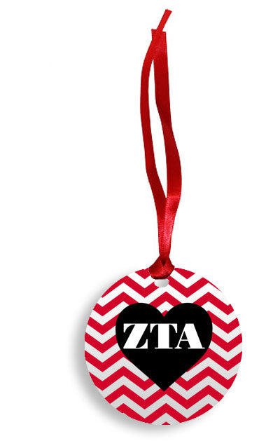 Zeta Tau Alpha Red Chevron Heart Sunburst Ornament