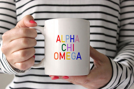 Alpha Chi Omega Coffee Mug with Rainbows - 15 oz