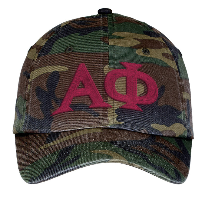 Alpha Phi Letters Embroidered Camouflage Hat