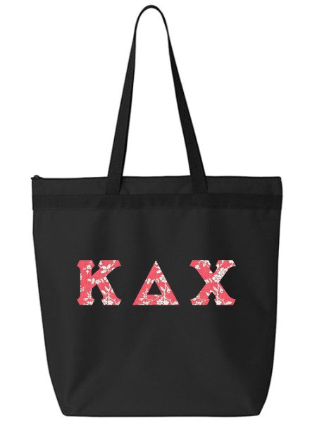 Kappa Delta Chi Large Zippered Tote Bag with Sewn-On Letters