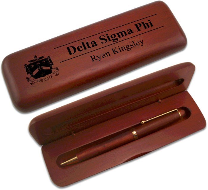 Delta Sigma Phi Wooden Pen Case & Pen