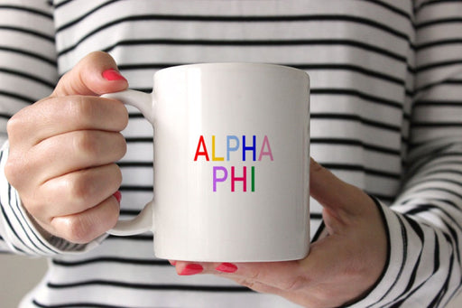 Alpha Phi Coffee Mug with Rainbows - 15 oz