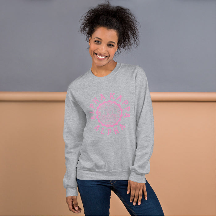 Alpha Kappa Alpha Crest Crew Neck Sweatshirt - Pink Imprint