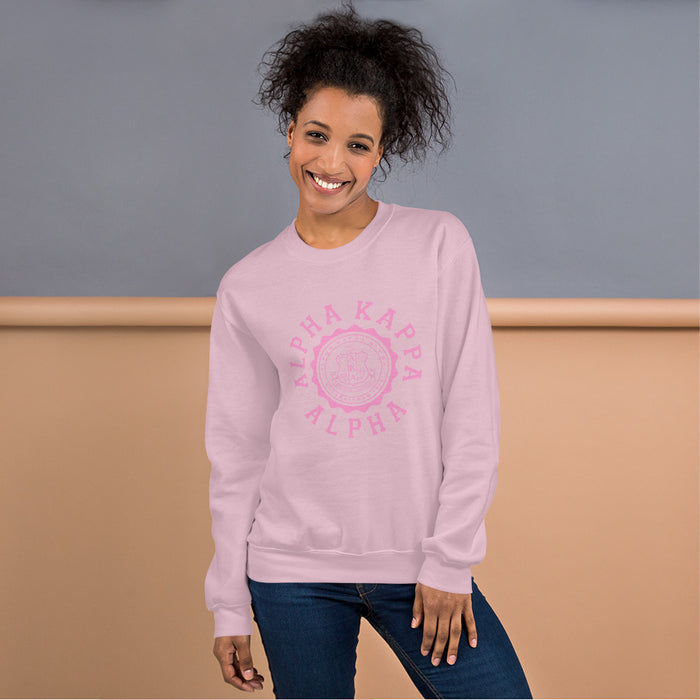 Alpha Kappa Alpha Crest Crew Neck Sweatshirt - Pink Imprint